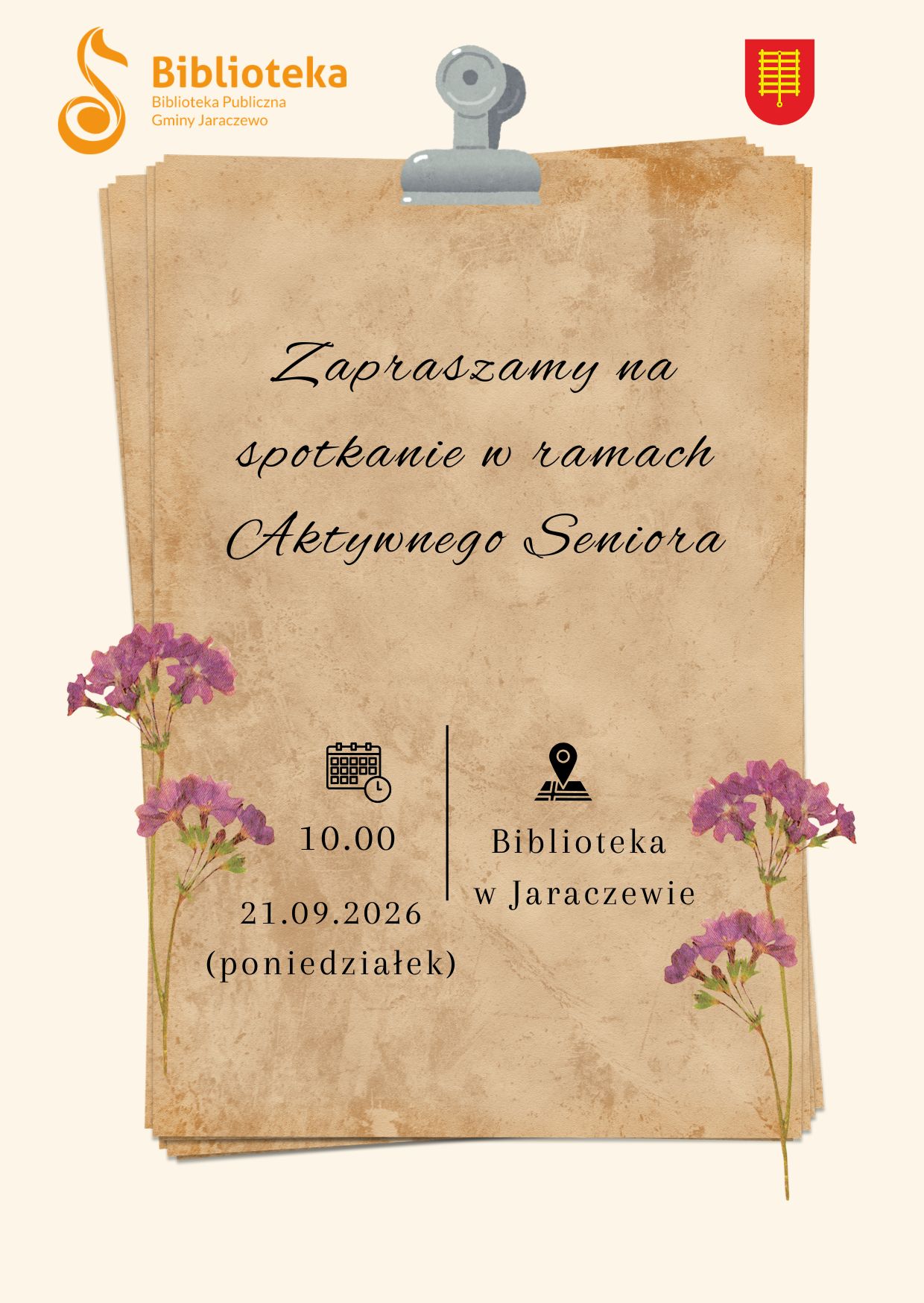 plakat z zaproszeniem na aktywnego seniora